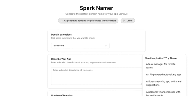 Spark Namer: Get the perfect and available domain name for your startup