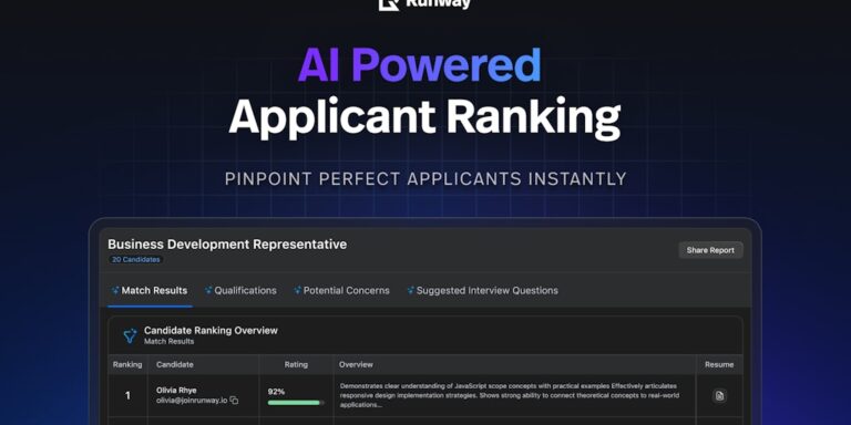 Runway: Applicant ranking tool that adapts to YOUR hiring priorities