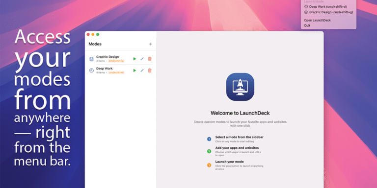LaunchDeck: Launch Mac apps & sites with a hotkey and custom modes