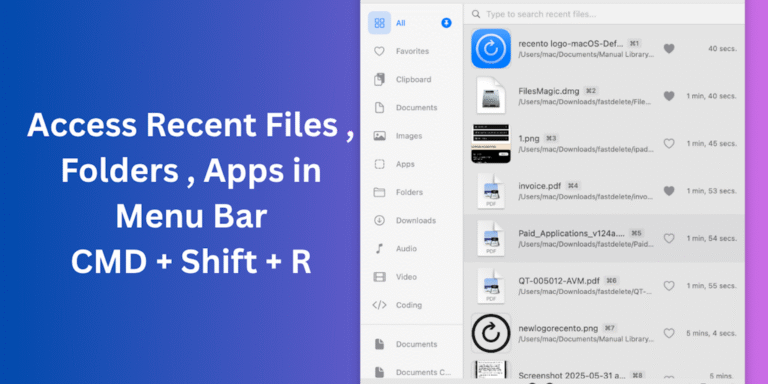 Recento : Instantly access your recent files, folders, apps, clipboard